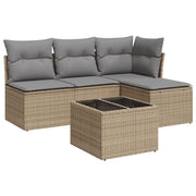 Set Divano da Giardino 5 pz | Set Salotto da Giardino con Cuscini Beige in Polyrattan