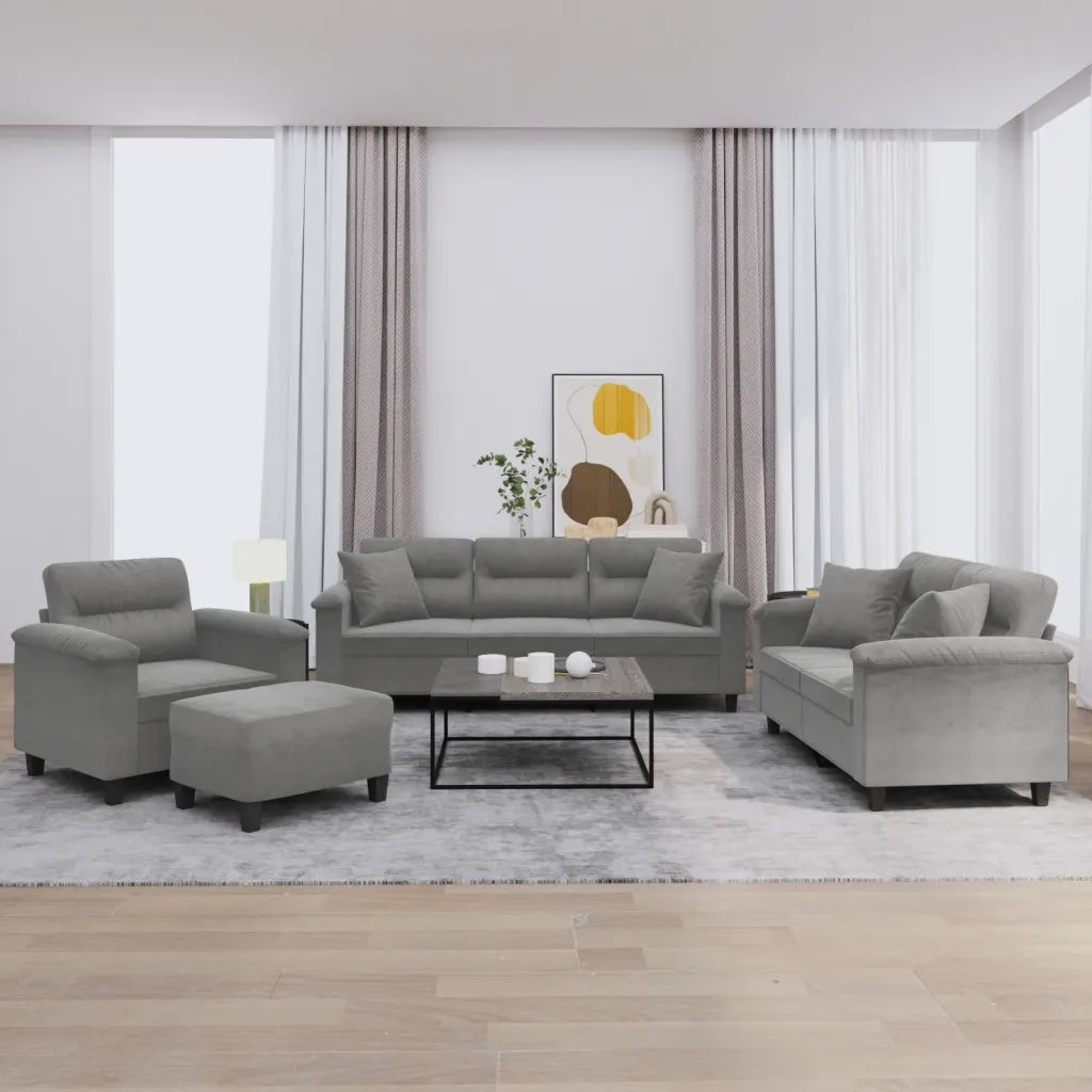 Set Divani 4 pz con Cuscini Grigio Scuro in Tessuto Microfibra 3202310