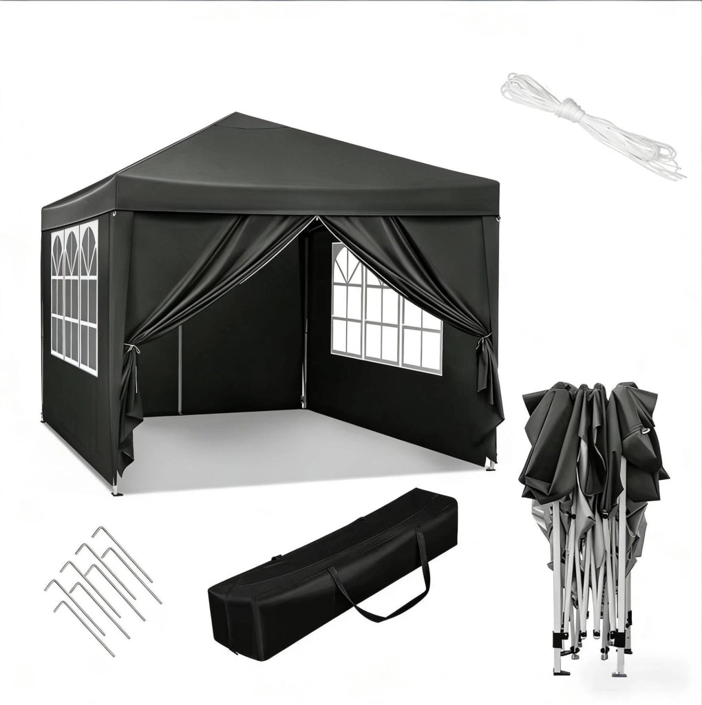 Gazebo pieghevole 3x3 m grigio con pareti laterali
