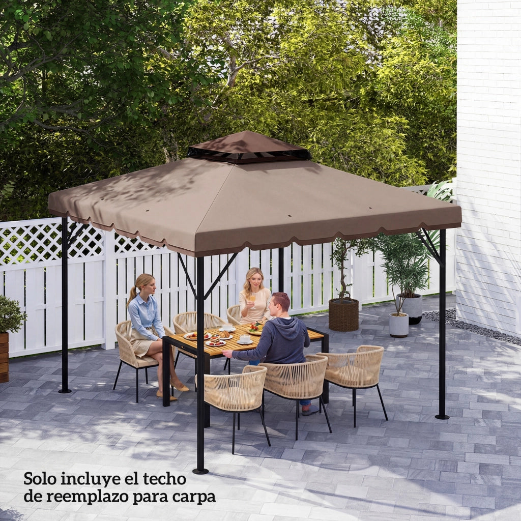 Telo di Ricambio per Gazebo 3x3m ¨C Xylo ¨C Doppio Tetto con Fori Drenaggio UPF 30+ Beige