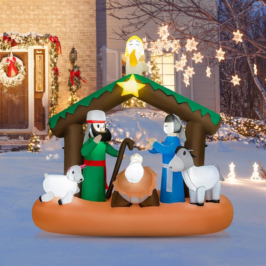 Presepe di Natale Gonfiabile da 180 cm, Decorazione Natalizia Gonfiabile Scena della Natività, con Luci LED Incorporate, per Interni e Esterni