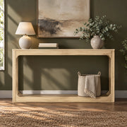 Tavolo consolle 140 cm a 2 ripiani aperti in MDF colore naturale per ingresso