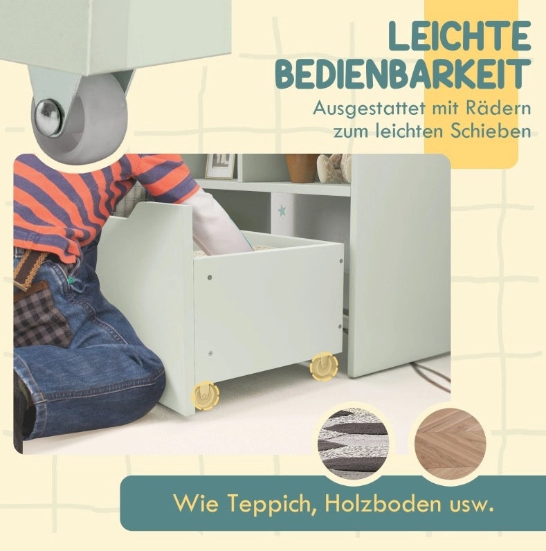 Libreria per bambini con cassetto e ripiani verde 60x29,9x90 cm