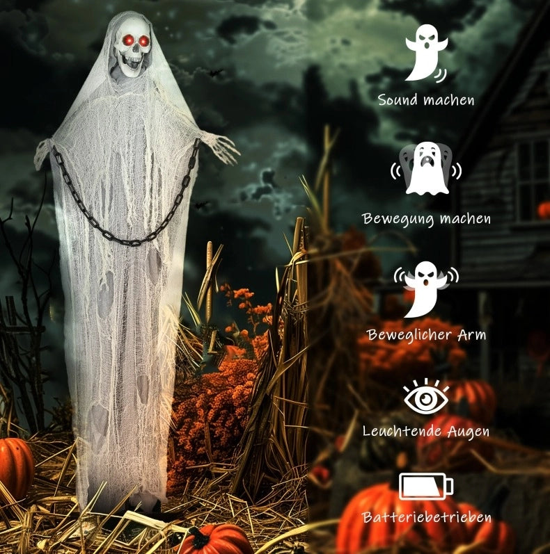 DECORAZIONE HALLOWEEN Scheletro Mietitore 70x16x183 cm Grigio con LED