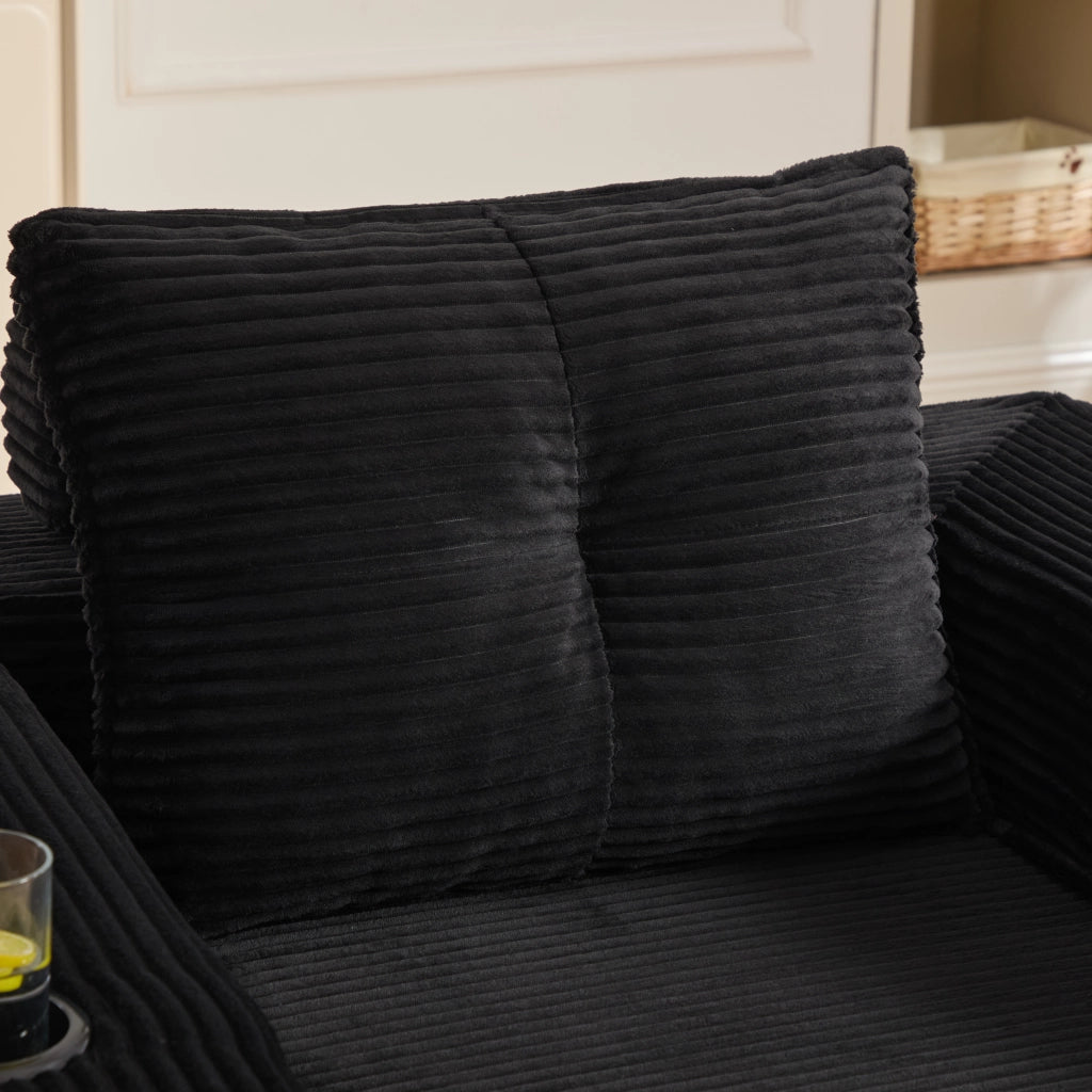 Divano letto 122x98x80 cm pieghevole in velluto a coste nero