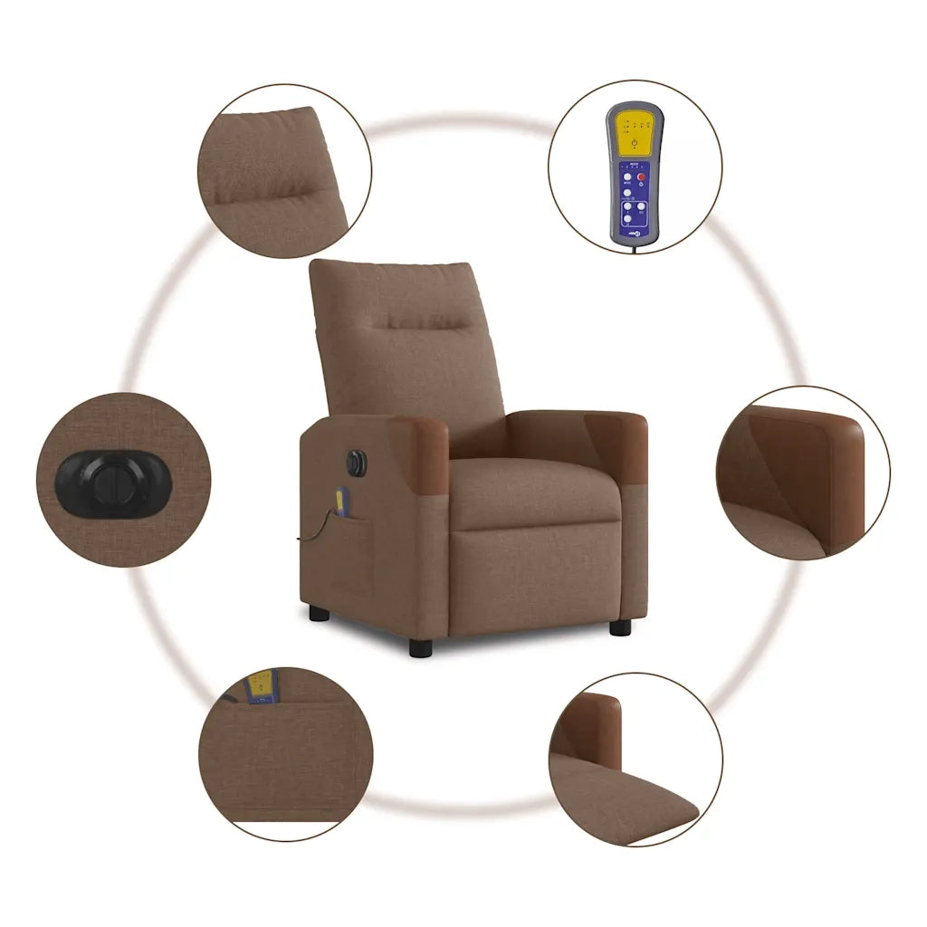 Poltrona Massaggiante | Sedia Relax Reclinabile Elettrica Marrone in Tessuto
