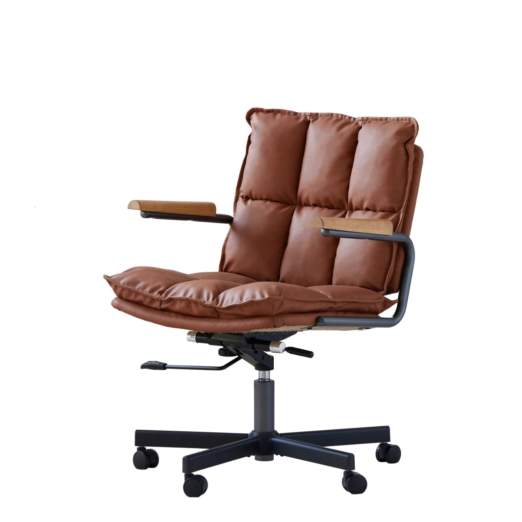 Sedia da ufficio ergonomica girevole con altezza regolabile e braccioli in rovere, in similpelle e metallo marrone
