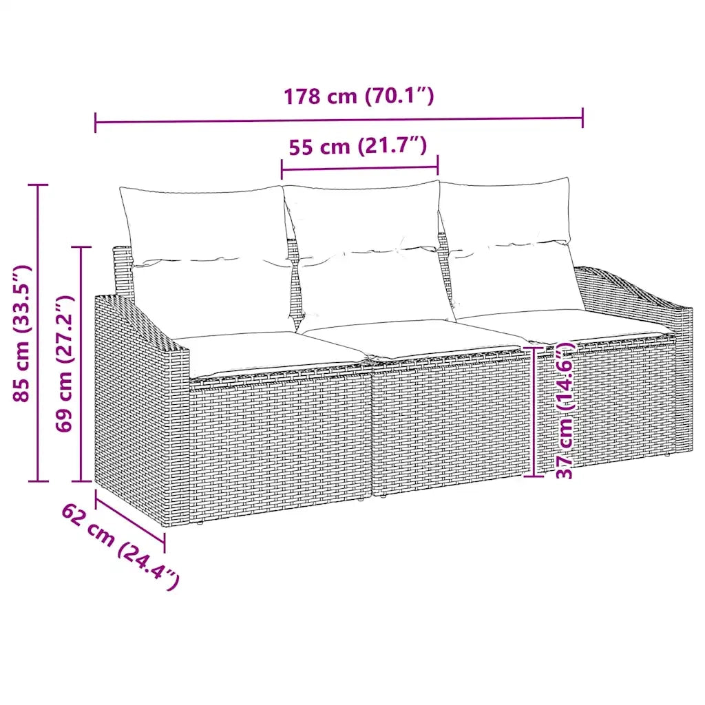 Set di divani con cuscino 3 pz | Set Salotto da Giardino Marrone polyrattan