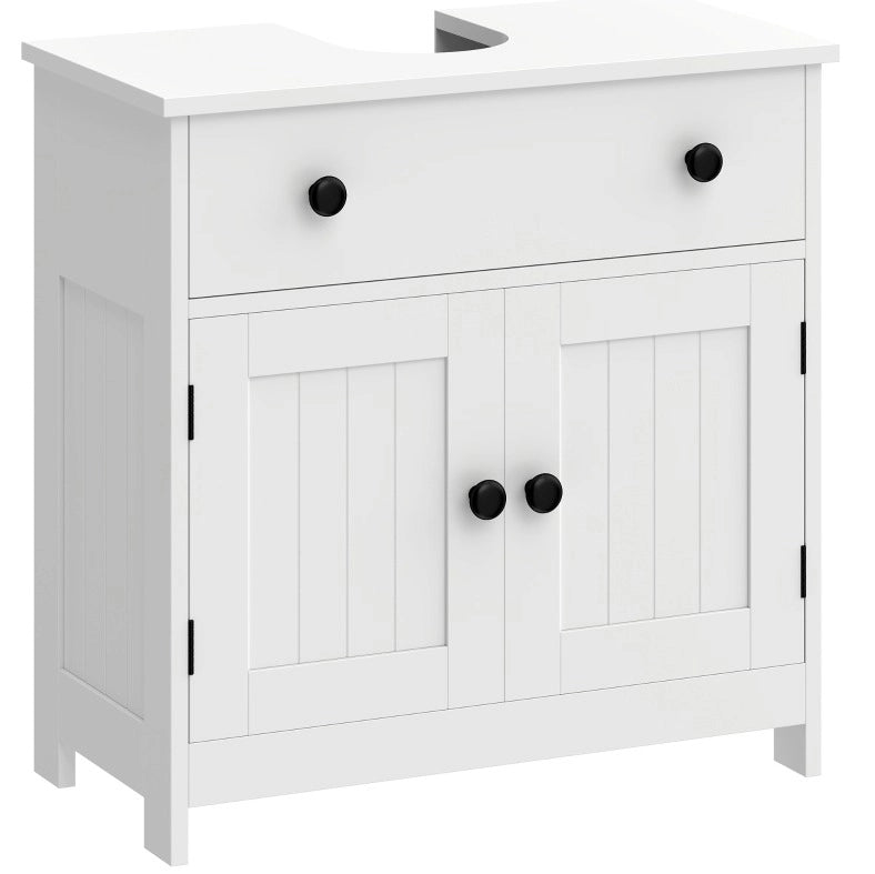 Mobile per lavabo bianco con ante a doghe, cassetto e chiusura soft, larghezza 60 cm