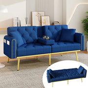 Divano letto 2-3 posti 175x80 cm con schienale regolabile in velluto blu