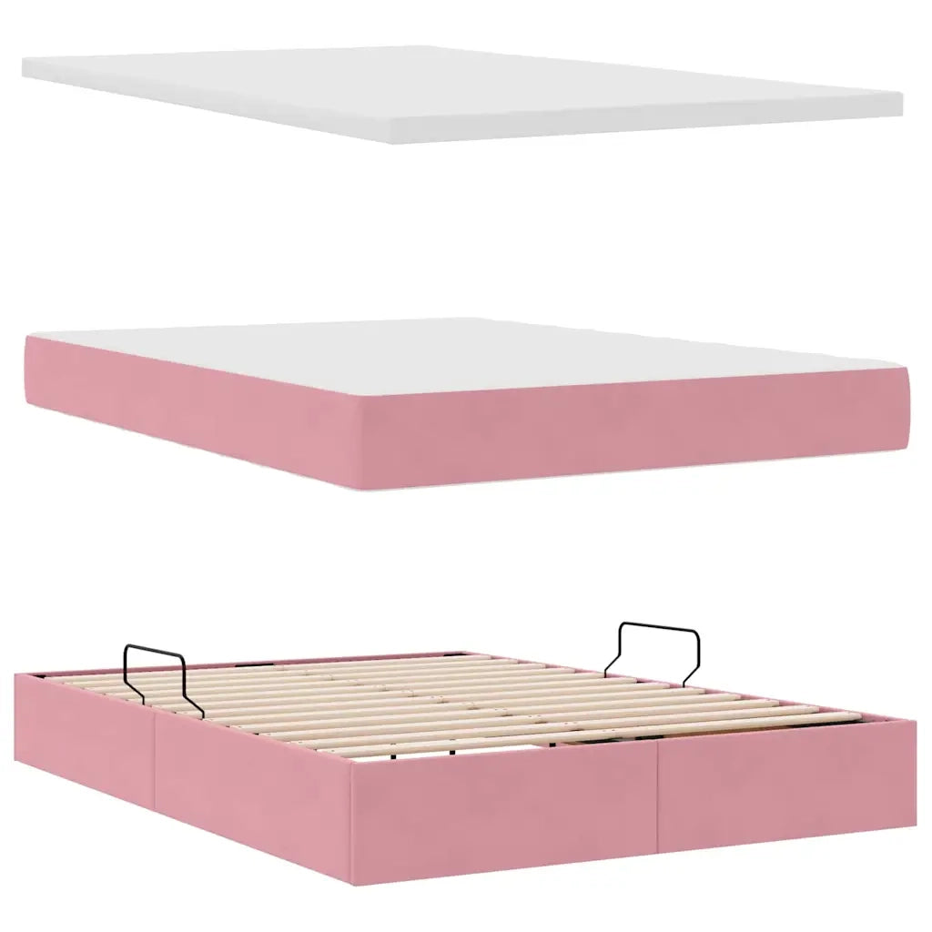 Letto con contenitore e materasso Rosa 140 x 200 cm Velluto 3372158