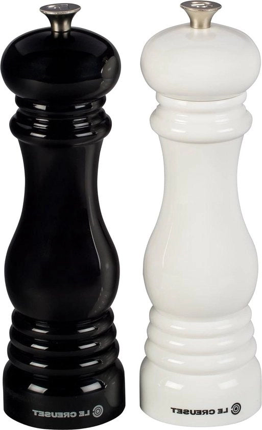 Molinello di pepe e sale regolabile - Set classico - Resistente alla spazzola - Resistente alla ruggine - 40 gram - Nero e bianco