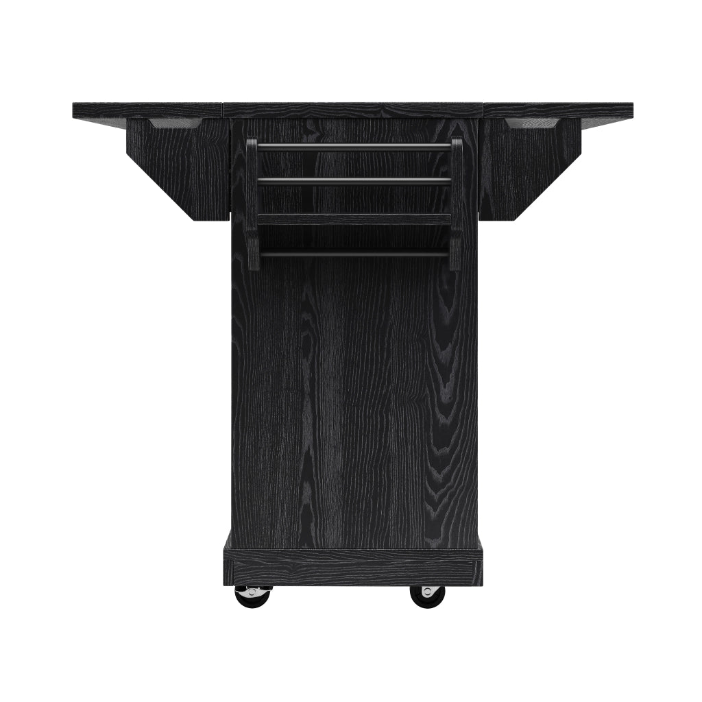 Carrello da cucina con piani laterali pieghevoli 3 cassetti ripiani regolabili ruote con freno nero MDF metallo