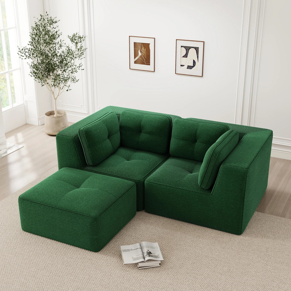 Divano Angolare Modulare 2 Posti con Poggiapiedi ¨C Xylo ¨C Verde, Tessuto, Chaise Longue