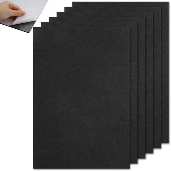 Pannello di gomma espanso - Autoadesivo - Isolante acustico - Antiscivolo - 20 x 30 cm - 6 pezzi - Nero