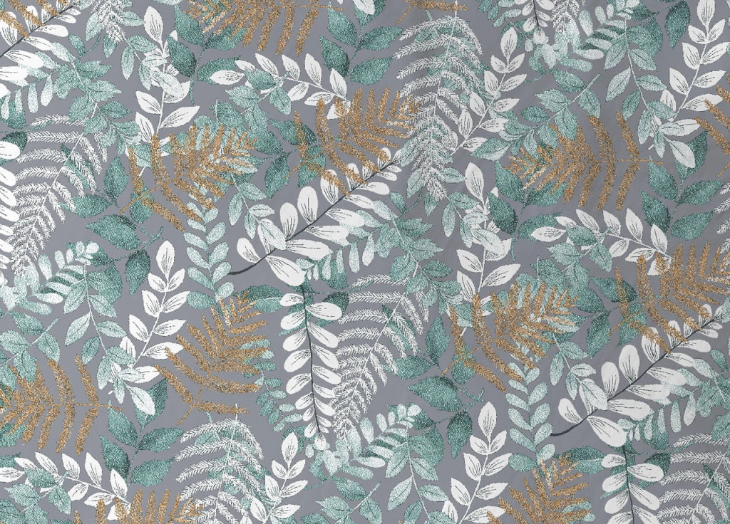 Sacco Copripiumino In 100% Cotone Made Italy Disegno Foglie Botanico - Matrimoniale - Foglie