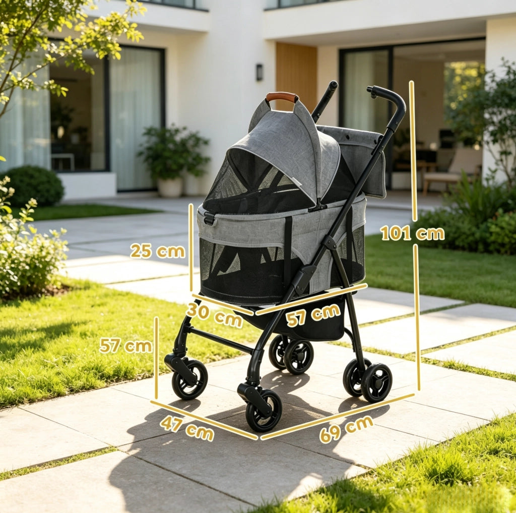 Passeggino per cani 69x47x101 cm in tessuto Oxford grigio, pieghevole -
