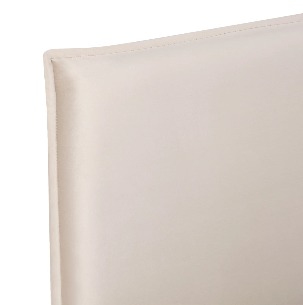 Letto matrimoniale imbottito 180x200 cm con contenitore idraulico, testiera in velluto crema e gambe in legno massello