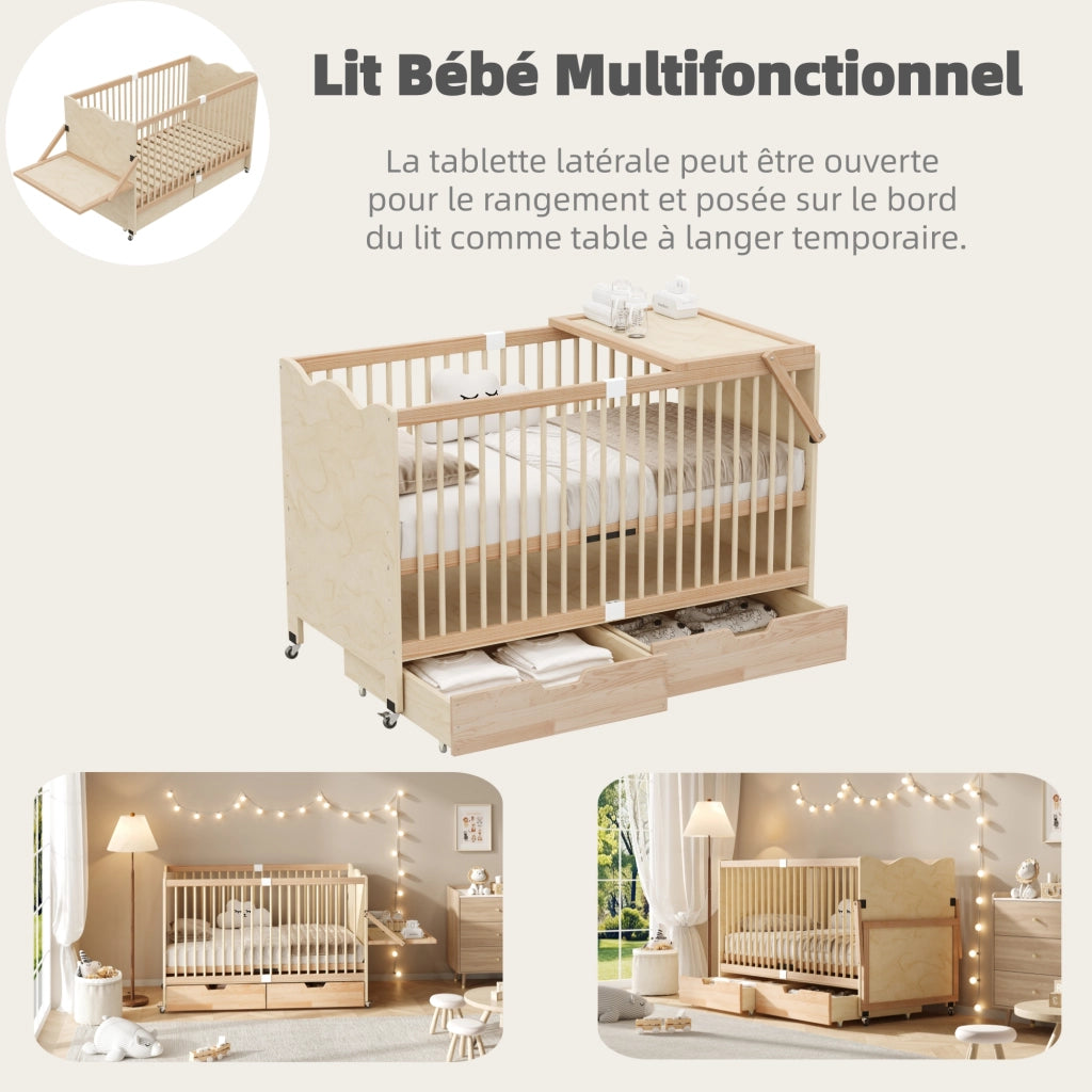 Lettino per neonati multifunzionale con cassetti dimensioni 70x140 cm