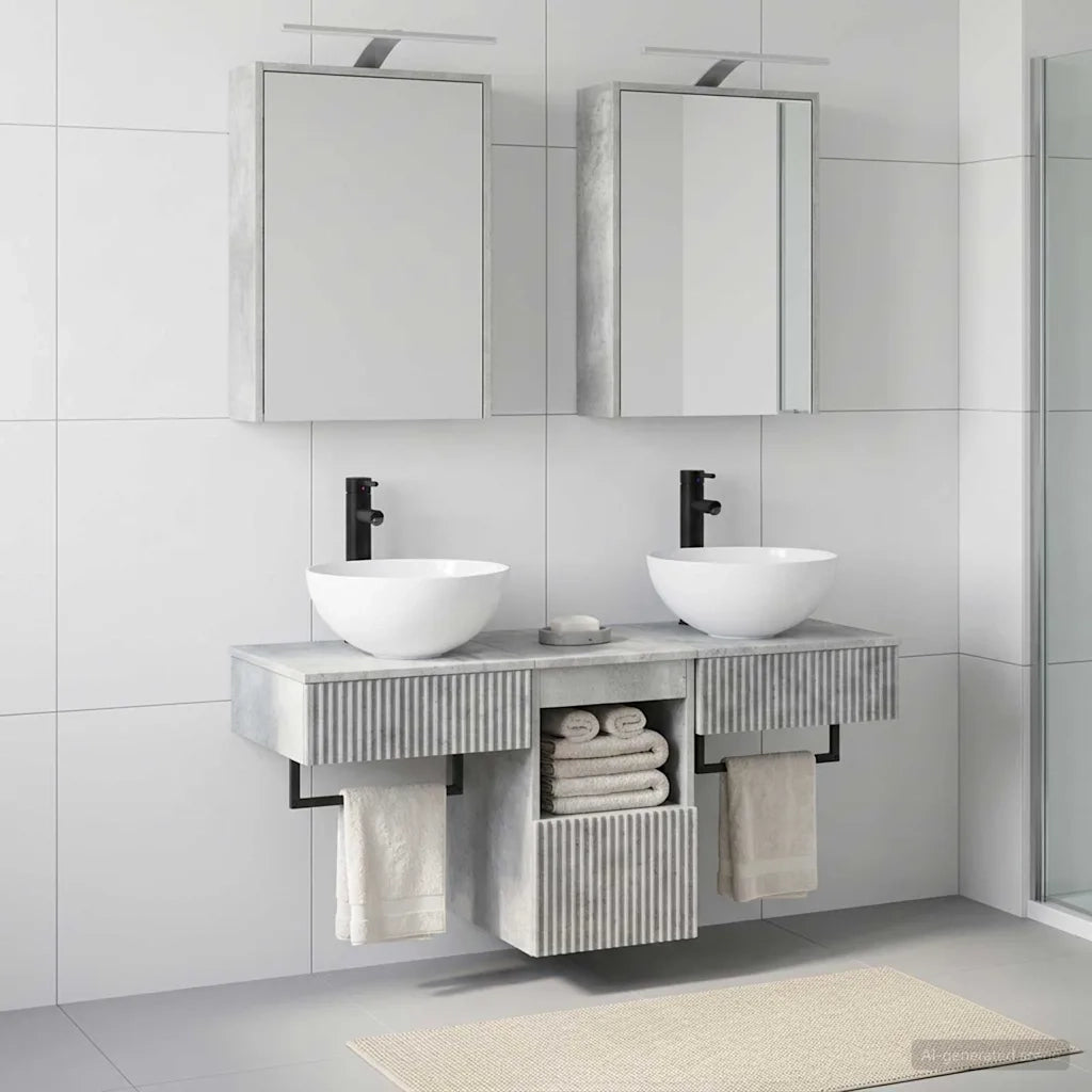 Set di Armadi da Bagno 5 pz Grigio Cemento Legno ingegnerizzato 3406282