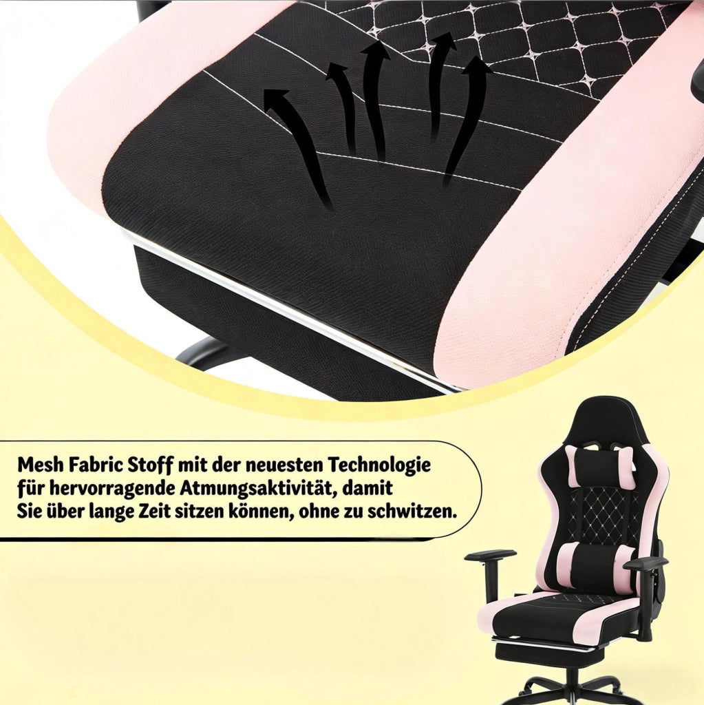 Sedia gaming ergonomica con massaggio, rete, nero/rosa