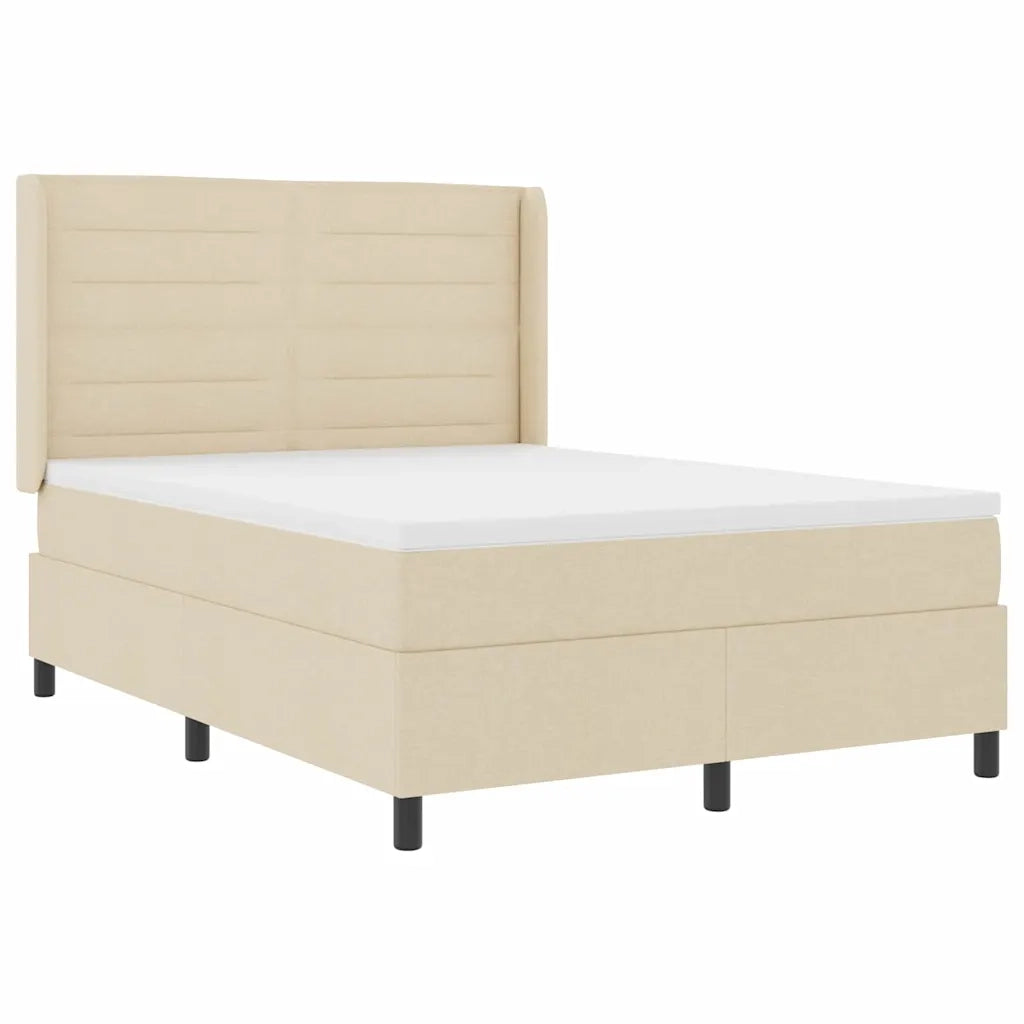 Letto a Sorgente LED con materasso Crema 140 x 190 cm Tessuto