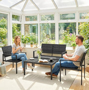 Set da giardino per 4 persone con divano 2 posti, 2 poltrone e tavolino in HDPE nero
