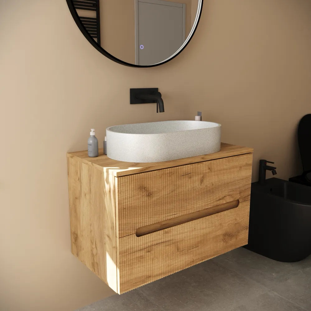 Lavabo da appoggio ovale in microcemento 60x35x12 cm bianco | Iseo