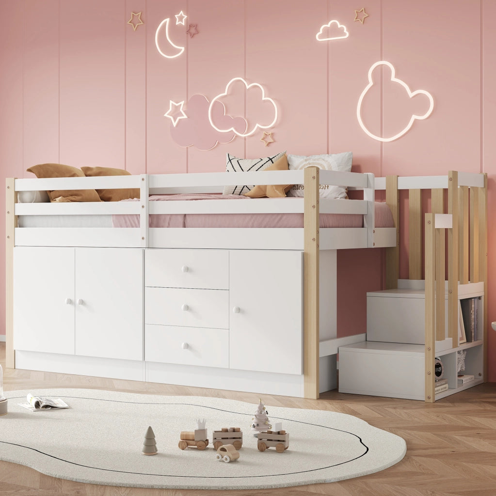 Letto a soppalco bimbi 90x200 cm in MDF e legno bianco senza materasso