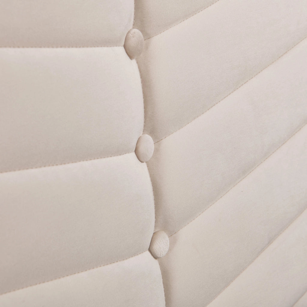Letto imbottito in velluto beige con contenitore e testiera regolabile