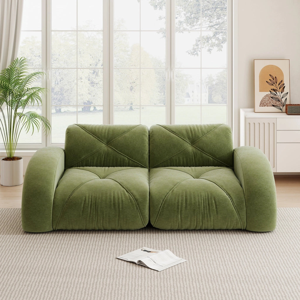 Sofa modulare a 2 posti senza telaio con schiuma ad alta densità 32D e rivestimento in tessuto chenille verde