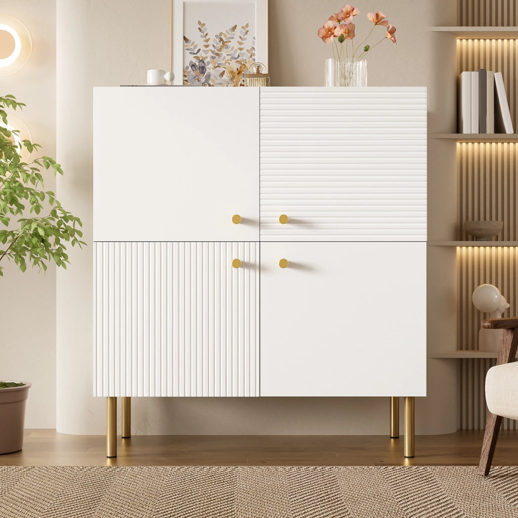 Madia con maniglie in lega di zinco e gambe in acciaio per soggiorno e ingresso; in MDF; bianco; 80×36×90 cm