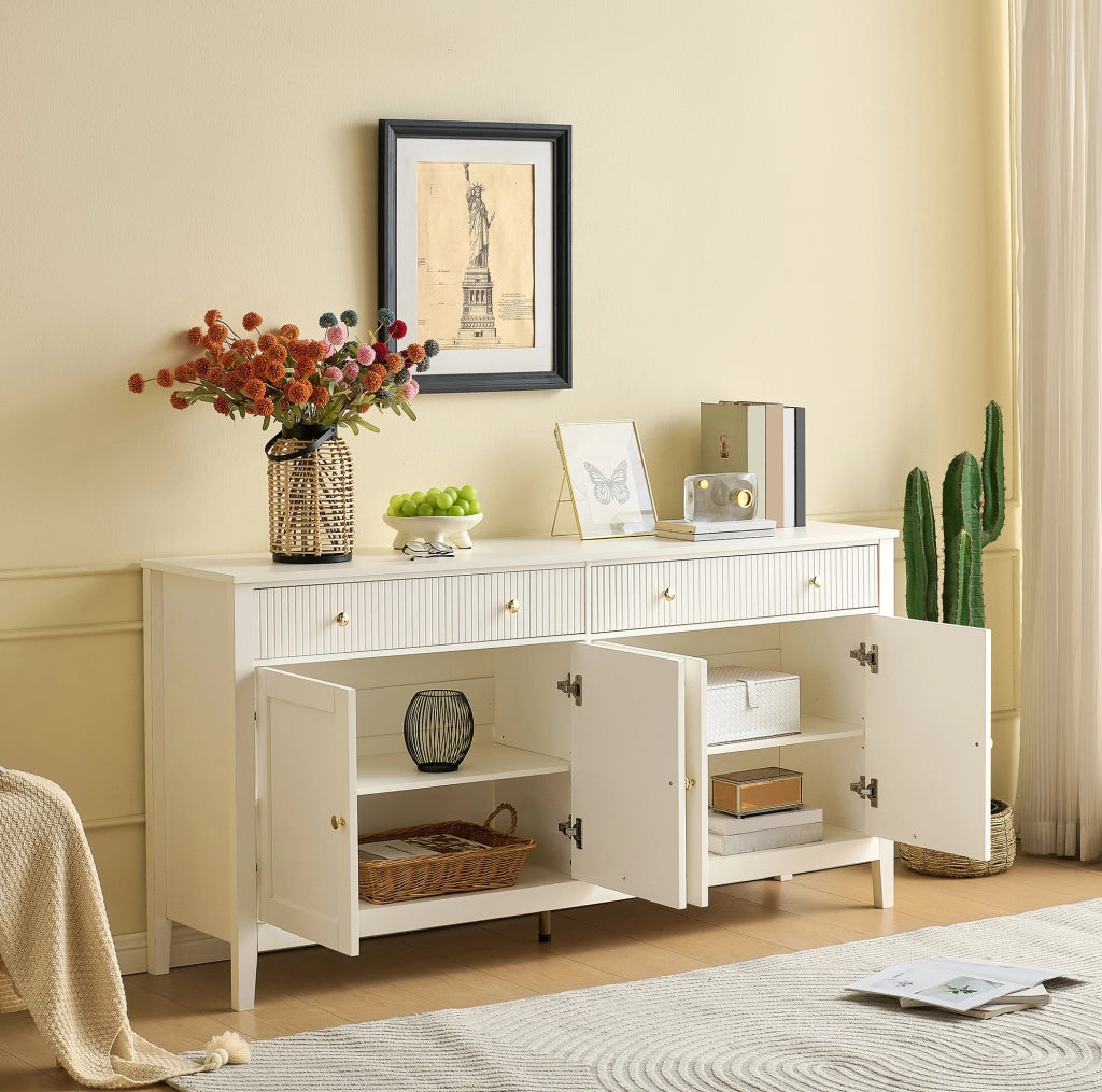 Credenza bianca con 2 cassetti e 4 ante