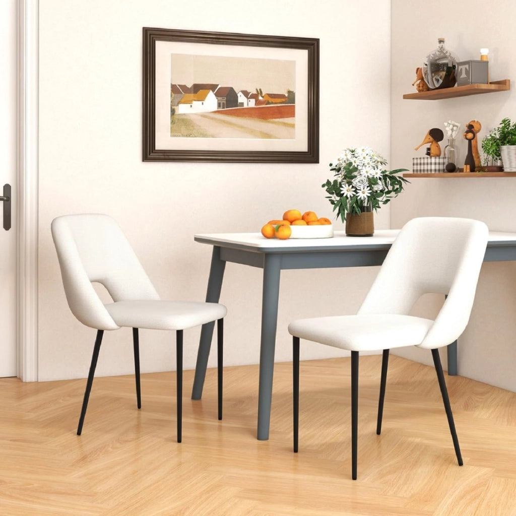 Set di 2 sedie da pranzo con schienale vuoto e gambe in metallo, 2 sgabelli alti da bar moderni Beige