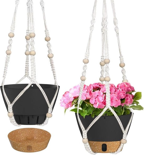 Bacchette da Macramè per Piante Sospese - Vaso per Piante da Interno ed Esterno - Vaso Autoirriguo con Fessura di Scarico - Set da 2 - 25 cm - Bacchetta da Fiori Sospesa