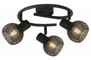 Plafoniera nera Loretto, 3 luci griglia E14 Reality