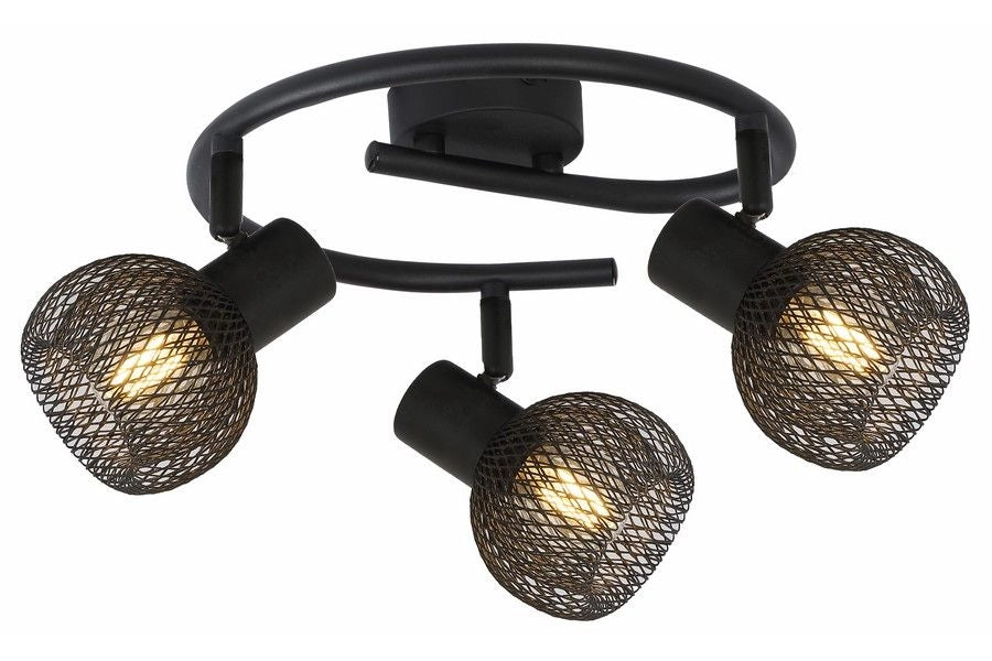 Plafoniera nera Loretto, 3 luci griglia E14 Reality