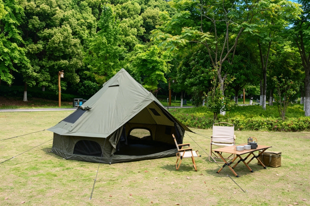 Tenda a campana da campeggio per 3-4 persone in tessuto Oxford impermeabile verde scuro 300 × 300 × 200 cm