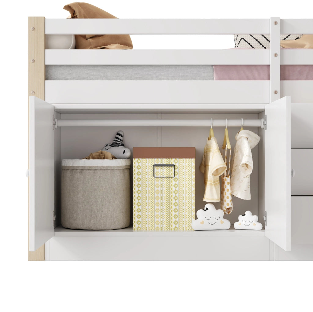 Letto a soppalco bimbi 90x200 cm in MDF e legno bianco senza materasso