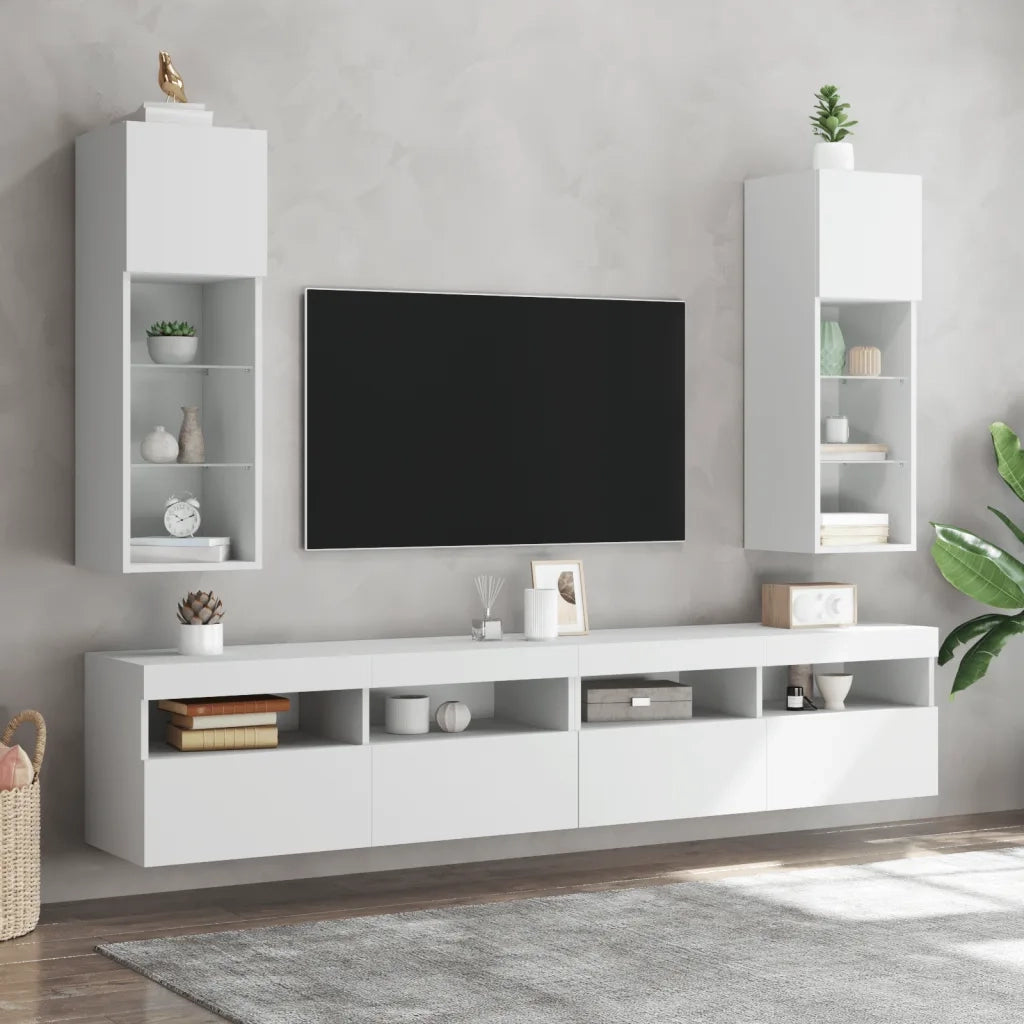 Mobili Porta TV con Luci LED 2 pz-Credenza per TV Bianchi 30,5x30x90 cm