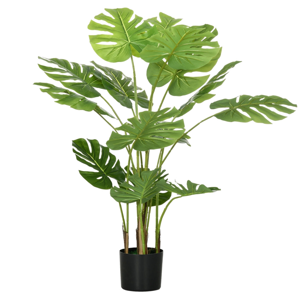 Pianta artificiale monstera 120 cm con vaso nero e muschio artificiale in plastica verde per interni ed esterni