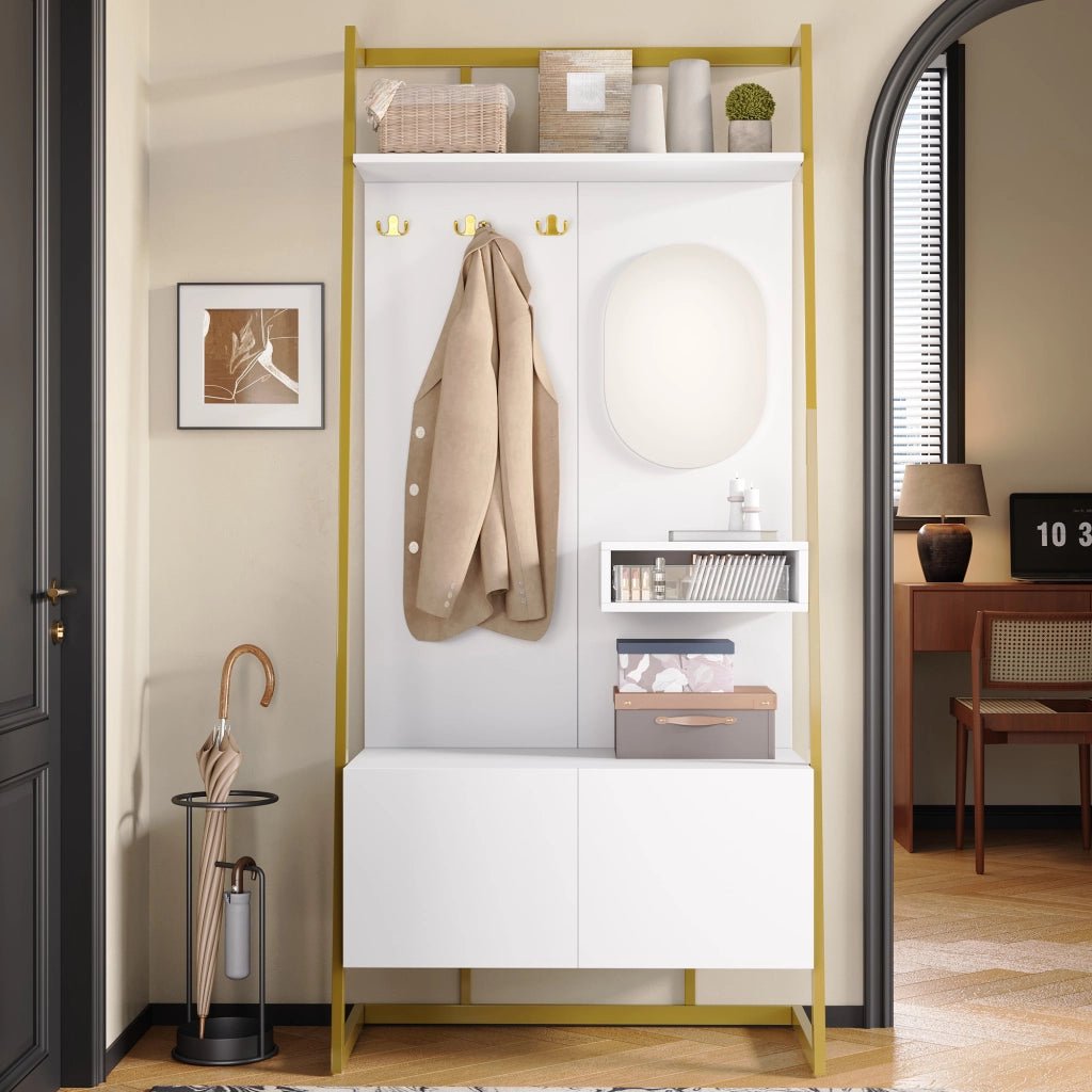 ARMADIO ingresso con specchio e ganci 78 x 38,5 x 180,5 cm MDF bianco