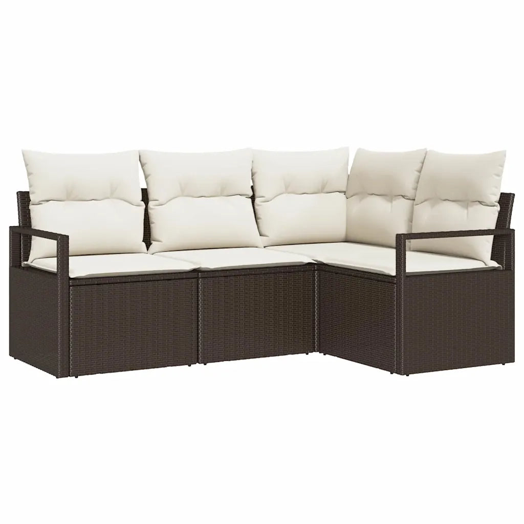 Set di divani con cuscino 4 pcs Marrone e Crema polyrattan