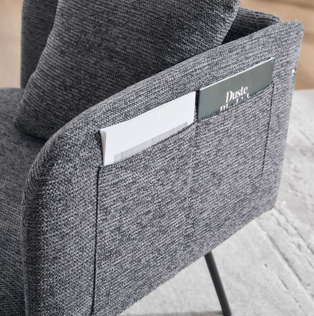 Poltrona relax in ciniglia grigio scuro con tavolino laterale e 2 tasche HOMVRA
