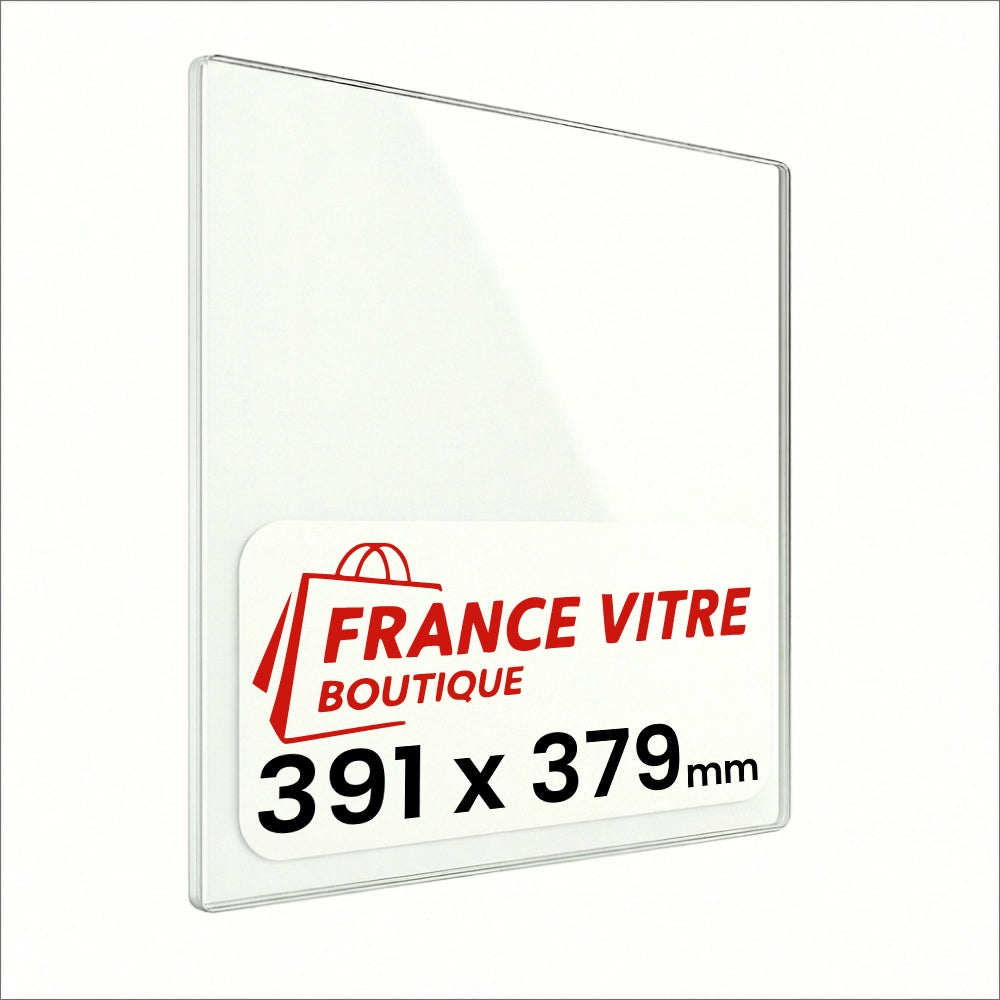 391 x 379 x 4 mm - Vetro per stufa a legna - vetro camino di ricambio - vetro per caminetto resistente al fuoco - France Vitre