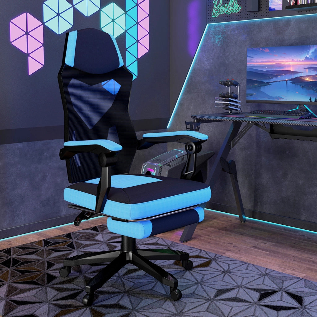 Sedia Gaming con Poggiapiedi e Schienale Regolabile ¨C Minimal ¨C Blu e Nero 58x63x112-122 cm