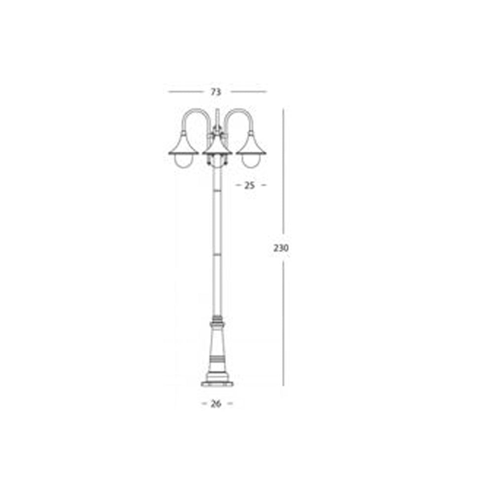 Palo Da Esterno H230Cm Lampara Alluminio E Termoplastica Nero 3 Luci E27
