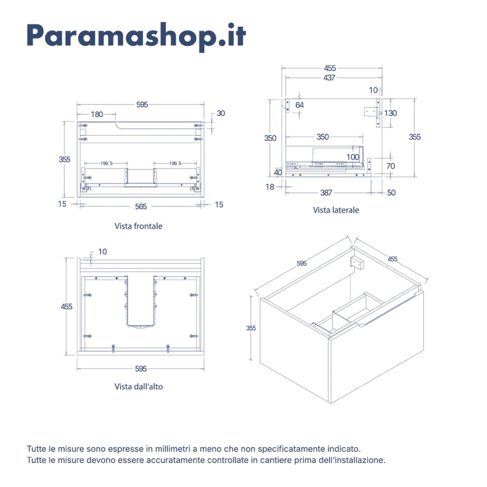 Mobile bagno sospeso 60 cm un cassetto rovere scuro con top | Berg