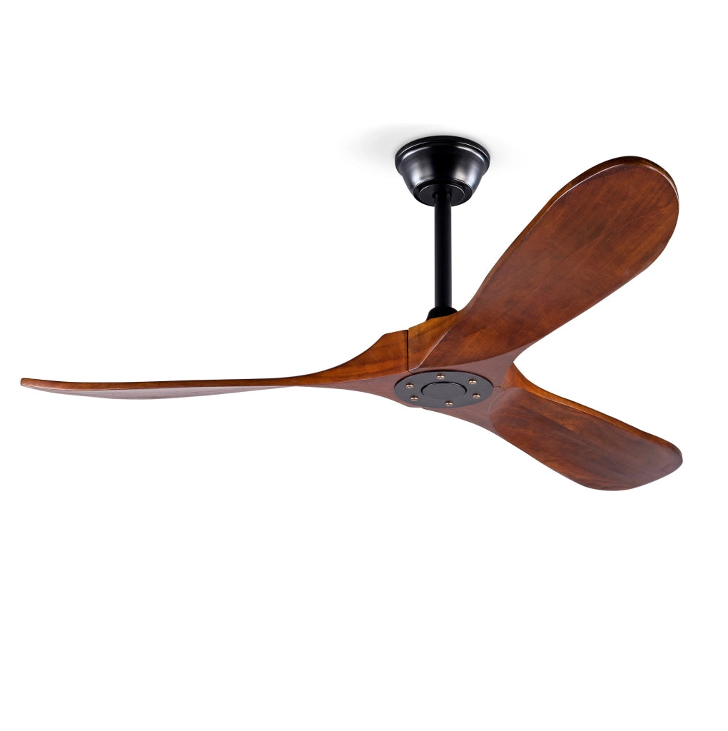 Ventilatore da soffitto reversibile senza luce con motore DC in metallo e legno nero e noce scuro