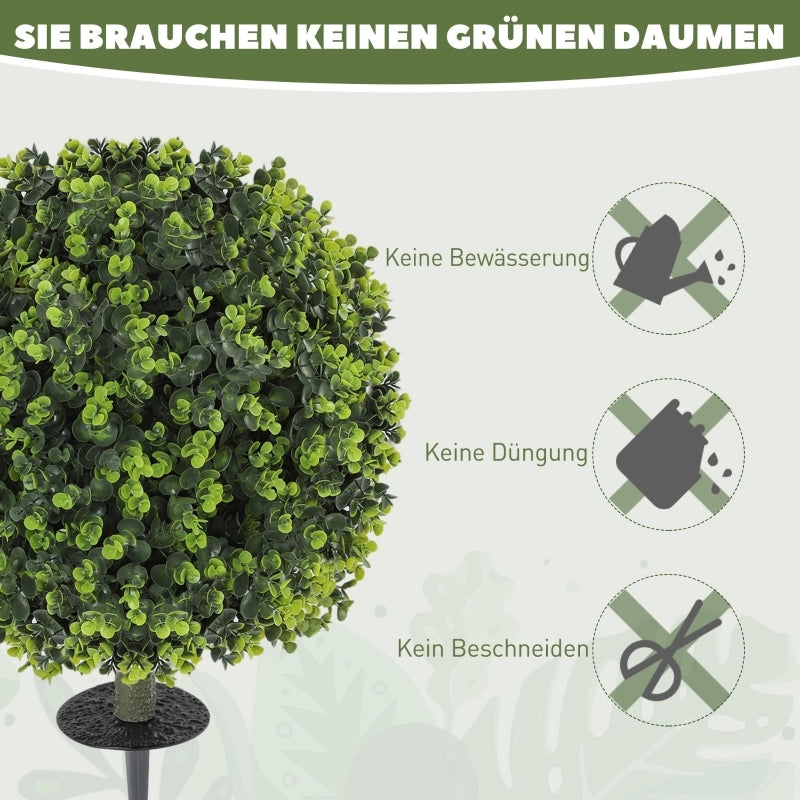 Pianta artificiale a sfera di bosso 2 pezzi con picchetto da terra in plastica verde resistente ai raggi UV Ø 40 × 56 cm